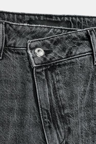 JEAN Z1975 DROIT TAILLE HAUTE À CEINTURE CROISÉE - Gris foncé de Zara - Image 5