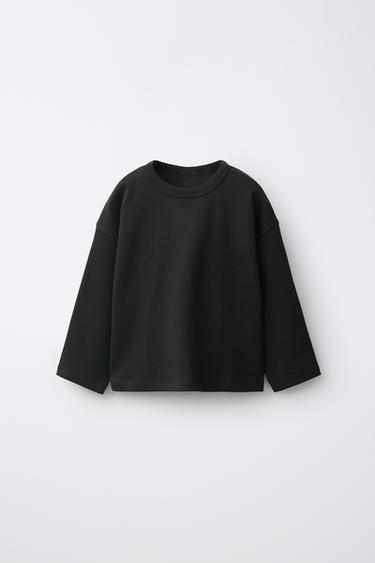 インターロック無地TシャツブラックZaraのインターロック無地Tシャツ - ブラック