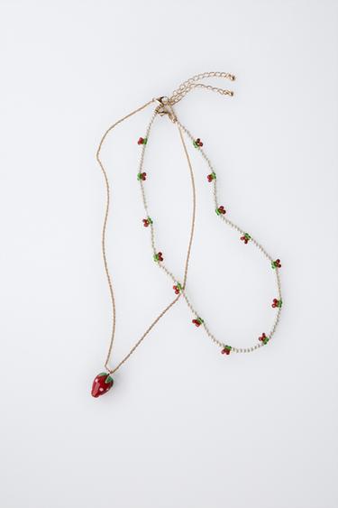 PACK OF TWO NECKLACES WITH FRUIT BEADS - Red by Zara - Image 1