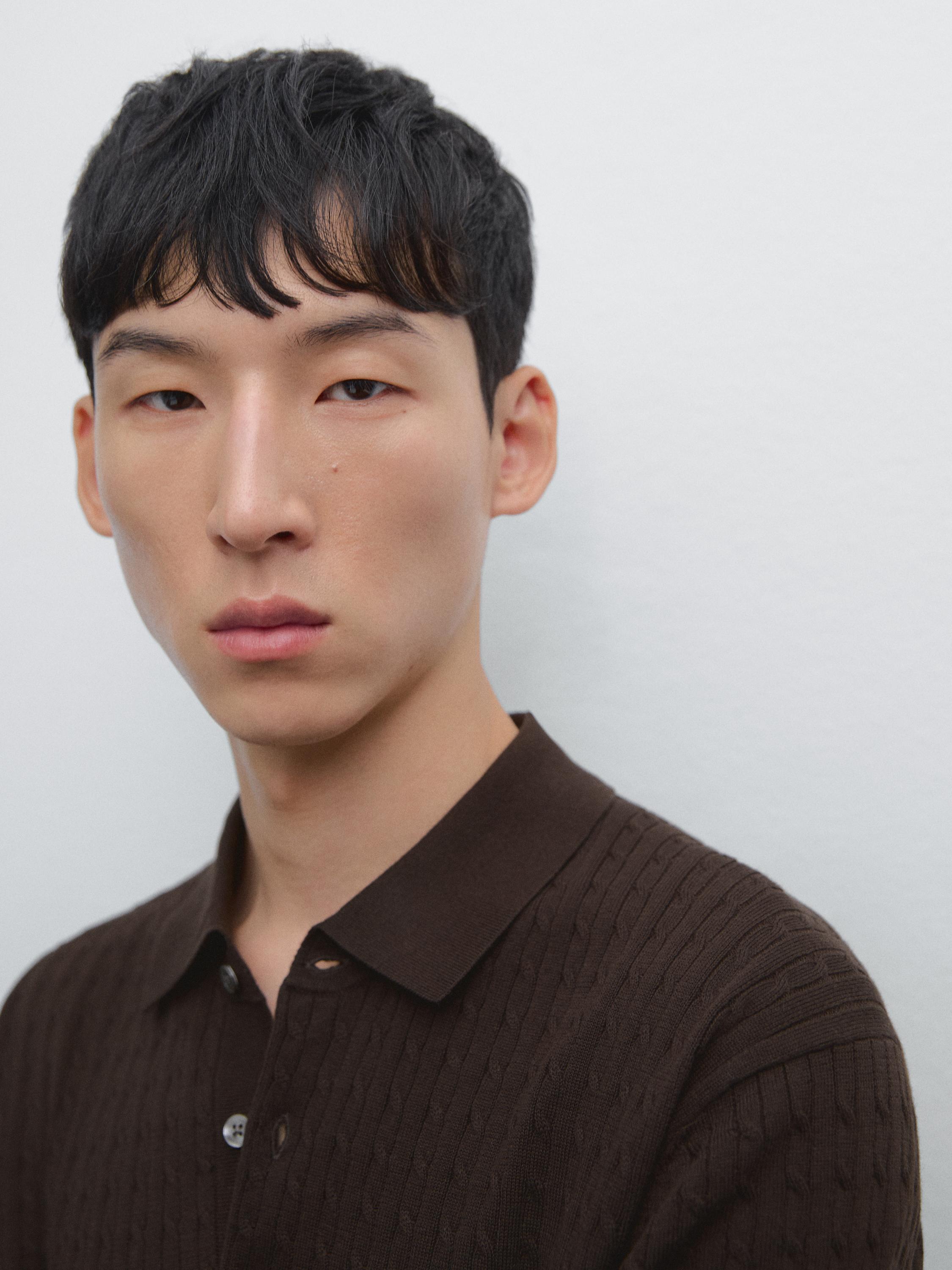 100% cotton cable-knit polo sweater