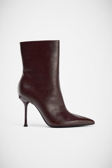 Zara STILETTO HEELED ANKLE BOOTS - Brown