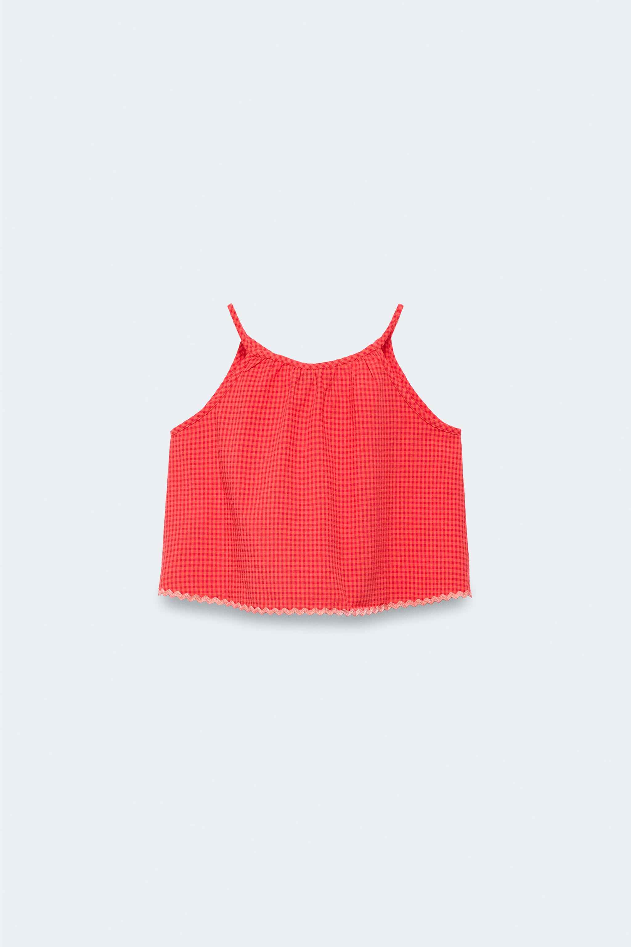 2-14 YEARS / GINGHAM TOP WITH WAVE TRIM - LIMITED EDITION