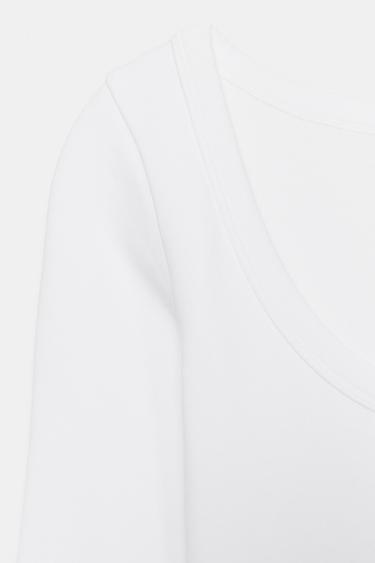 RIB LONG SLEEVE T-SHIRT - White by Zara - Image 5