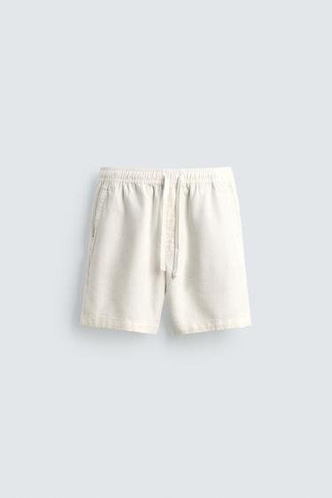 Zara 一般版型紋理短褲 - 磨白色