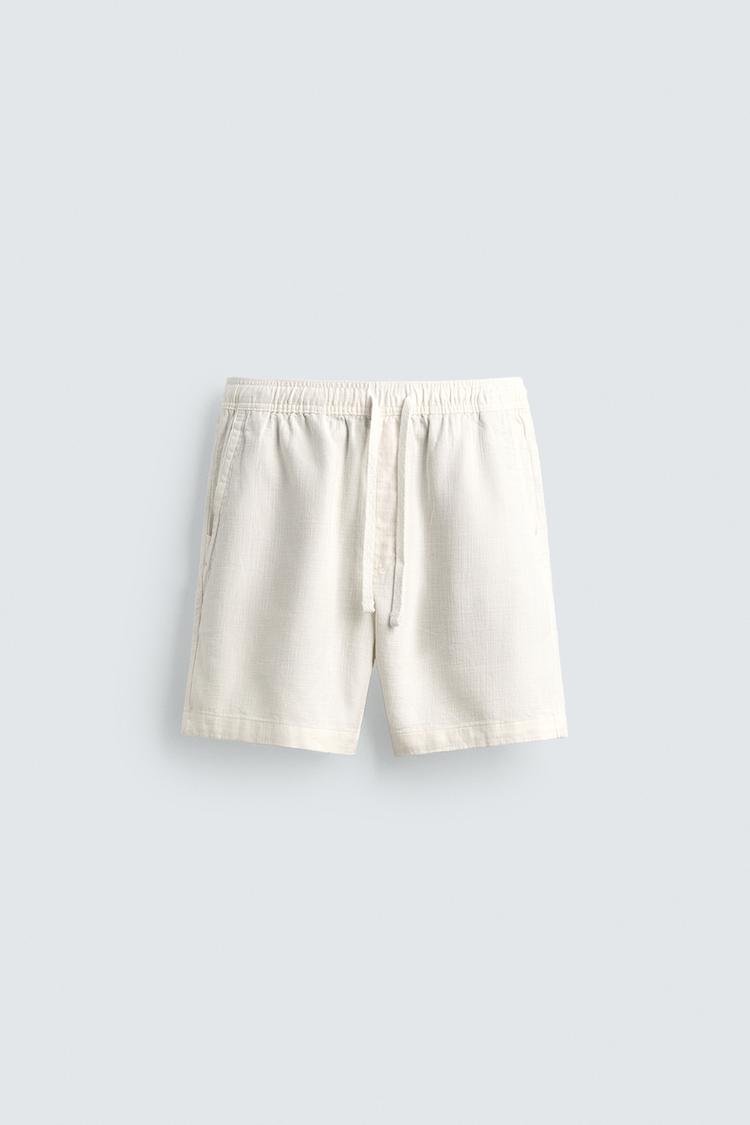 ZARA REGULAR FIT TEXTURED BERMUDA SHORTS