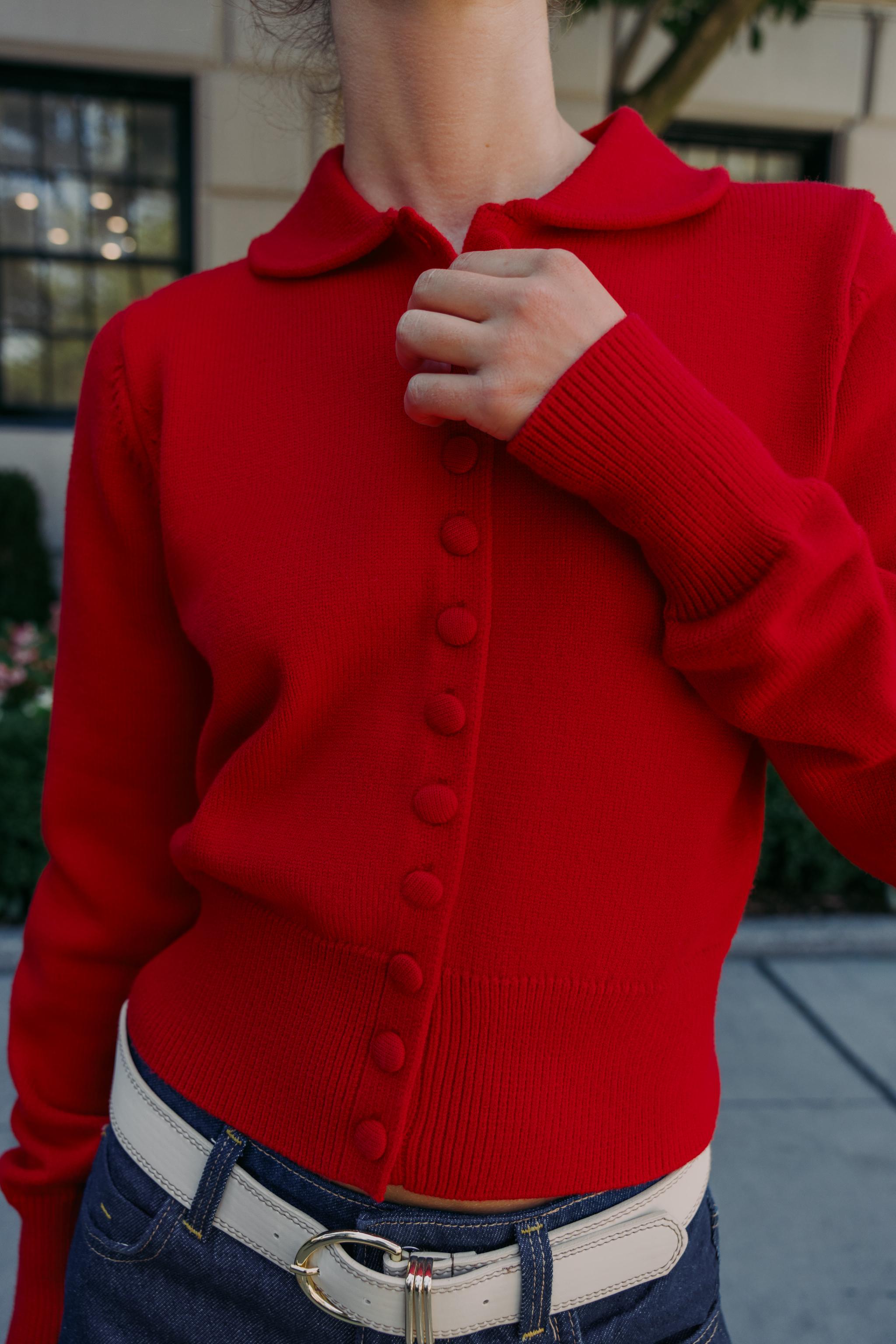 ピーターパンカラーニットジャケット - レッド | ZARA Japan / 日本