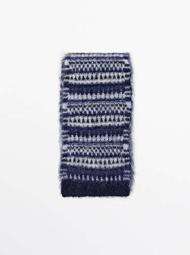 Zara Fine alpaca blend jacquard scarf - Blue - Image 0