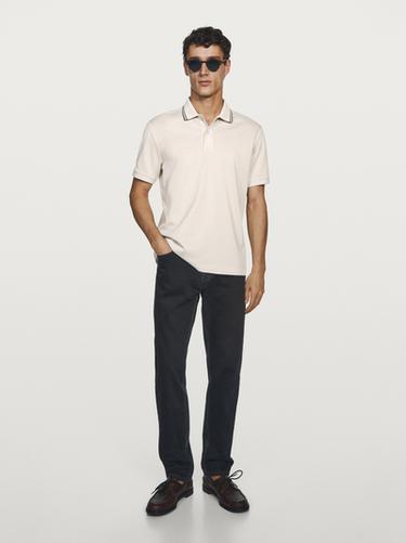 Zara Short sleeve polo shirt with contrast detail - Ecru - Image 0