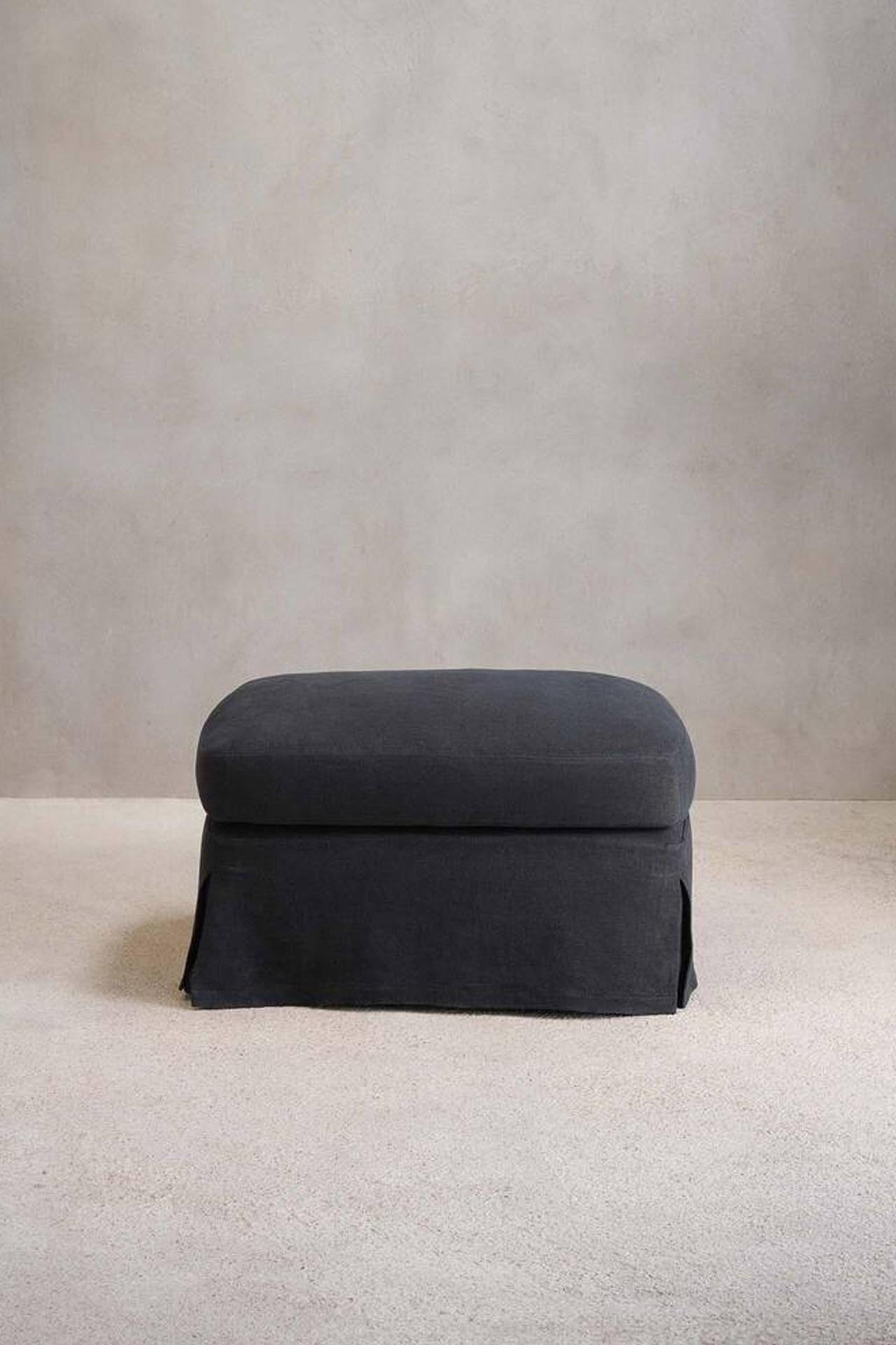 FOOTSTOOL 01 LINEN COVER — MIDNIGHT BLUE