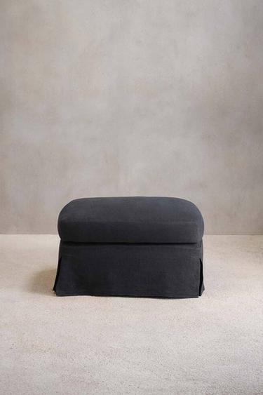 FOOTSTOOL 01 LINEN COVER - Green stripe by Zara - Image 1