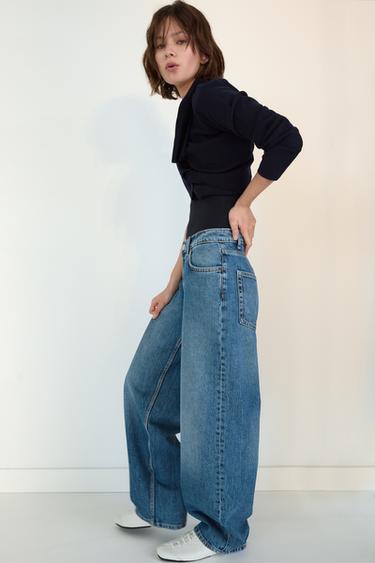Zara TRF MID-RISE BAGGY BALLOON JEANS - Blue