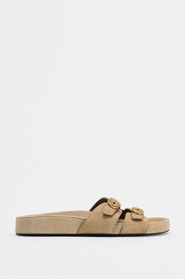 Zara SPLIT LEATHER BUCKLES - Beige
