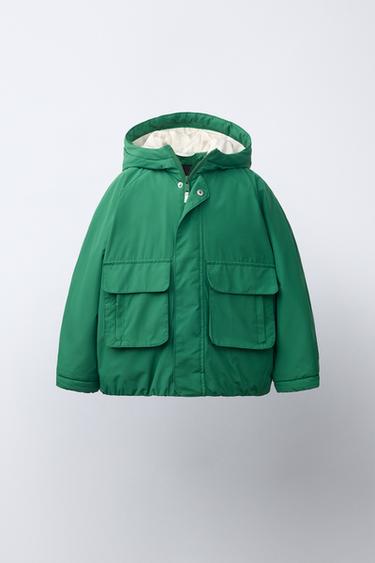 Zara 拼接細節防潑水派克外套 - 綠色