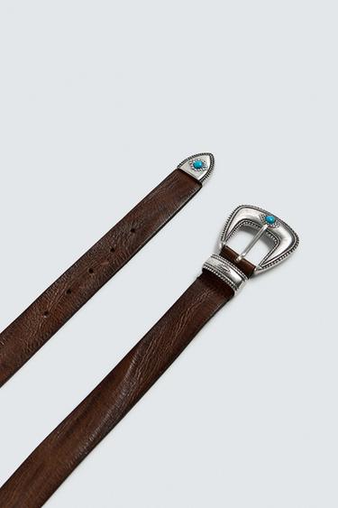 VINTAGE-EFFECT LEATHER BELT - Dark brown by Zara - Image 2