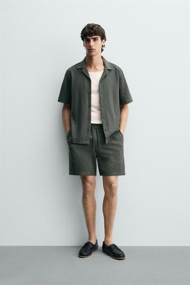 Zara REGULAR FIT TEXTURED SHIRT - Khaki