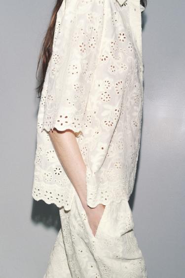ZW COLLECTION SHIRT WITH CUTWORK EMBROIDERY - Ecru by Zara - Image 2