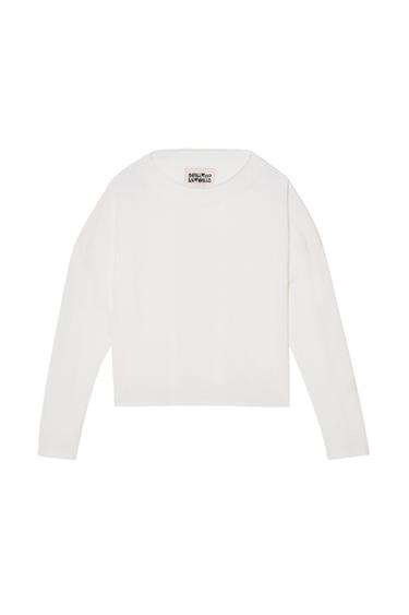 LONG SLEEVE CROPPED FIT T-SHIRT - Oyster-white by Zara