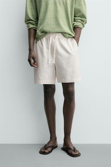 Zara REGULAR FIT TEXTURED SHORTS - Oyster-white