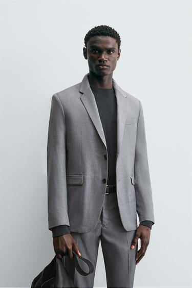 Zara TEXTURED SUIT BLAZER - Gray / Blue