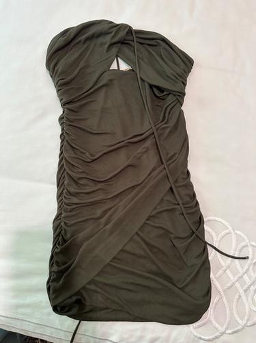 zara cut out draped dress Zara Womens High Neck Bodycon Drape Cut Out Long Sleeve Midi Dress