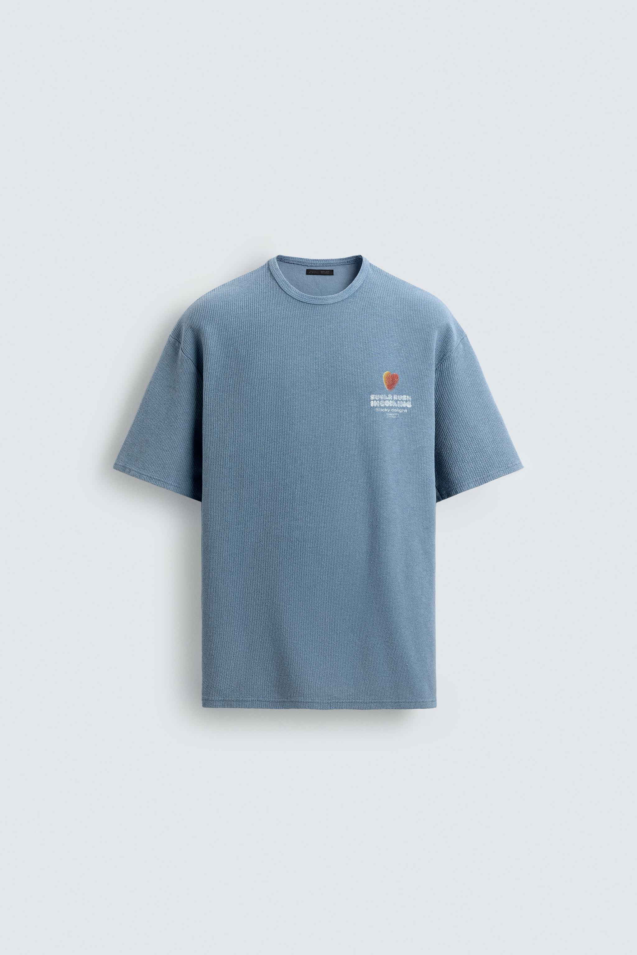T-SHIRT EN MAILLE LAVÉE IMPRIMÉ BONBONS - Bleu ciel délavé | ZARA