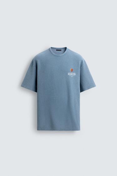 WASHED JELLY BEAN PRINT KNIT T-SHIRT - Faded sky blue by Zara