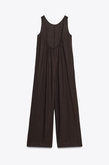 ZW COLLECTION LINEN BLEND LONG JUMPSUIT - Brown by Zara - Image 4