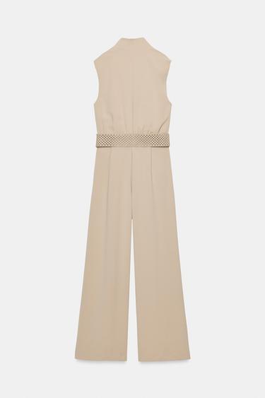 LANGER OVERALL MIT GÜRTEL - Sandfarben von Zara