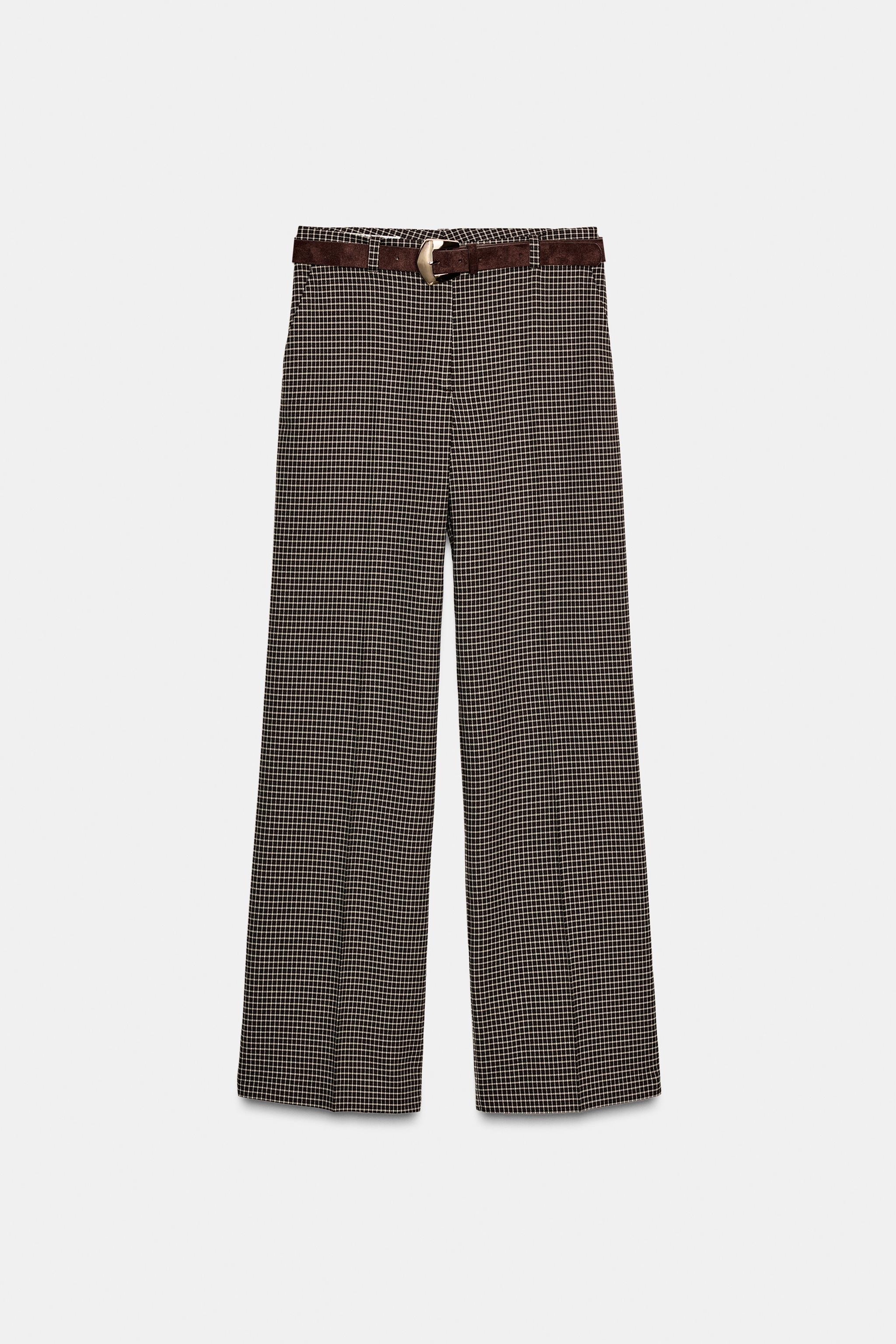 PANTALON DROIT À CARREAUX AVEC CEINTURE