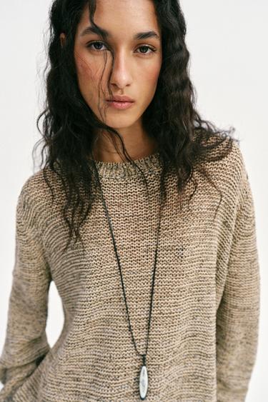 METALLIC THREAD KNIT JUMPER - Black gold by Zara - Image 1