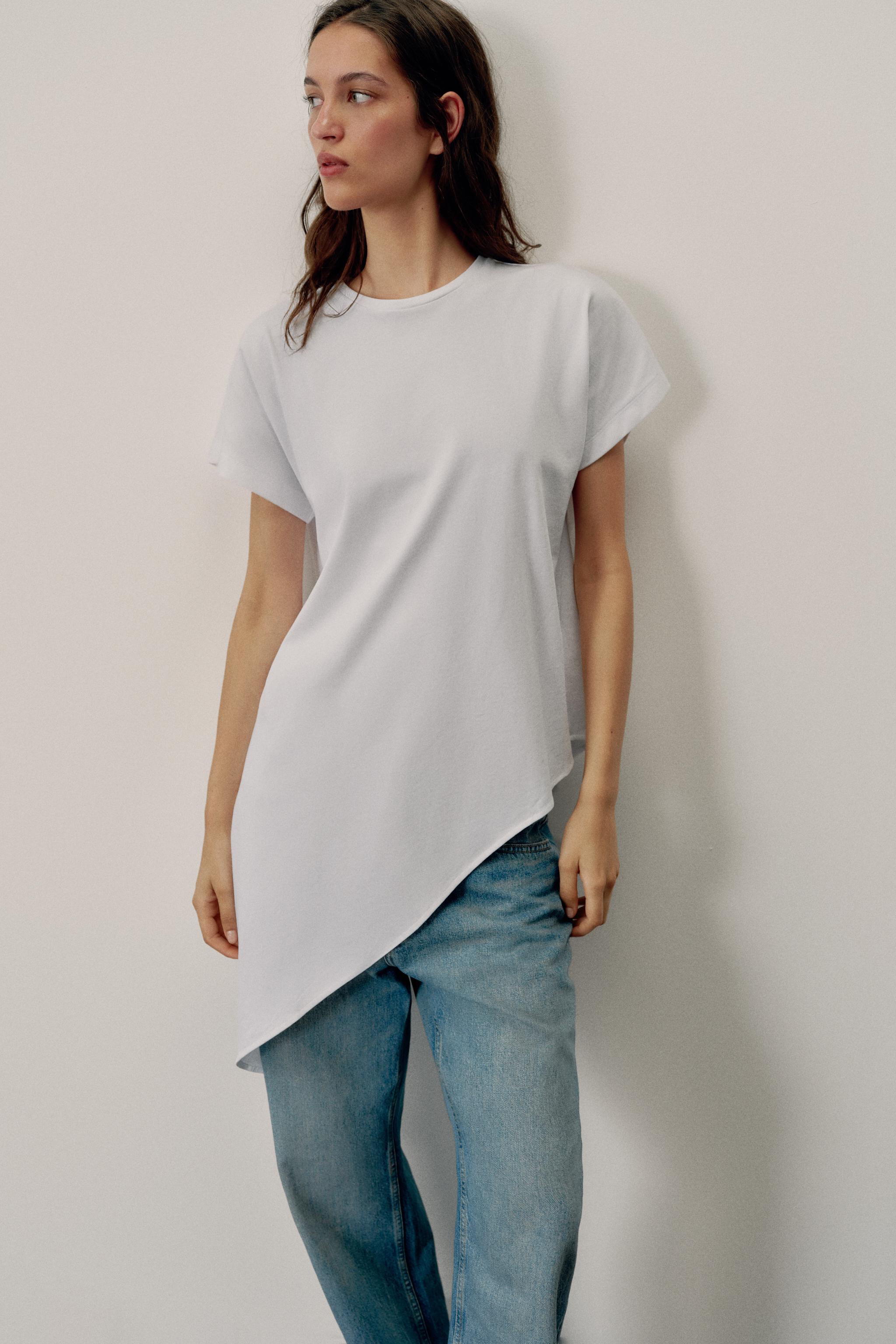 ASYMMETRIC SHORT SLEEVE T-SHIRT — White