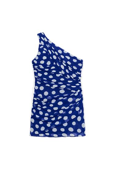 DRAPED MINI DRESS WITH DOTS - Blue/White by Zara