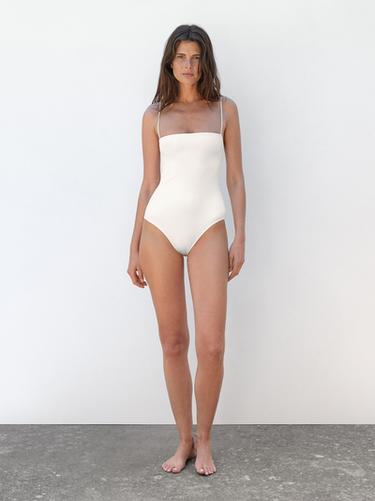 Zara Bandeau swimsuit with back detail - Oyster-white - Image 0
