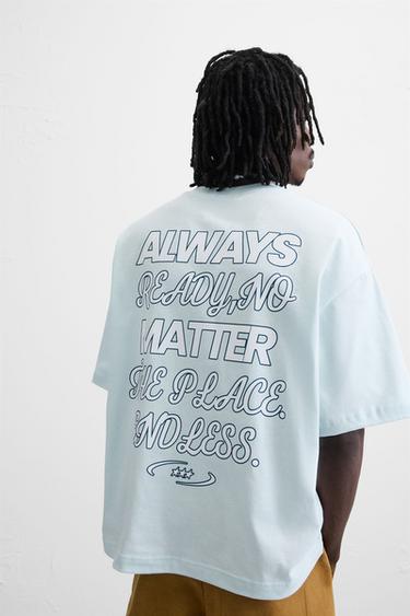 T-SHIRT À INSCRIPTION IMPRIMÉE - Bleu ciel de Zara - Image 6