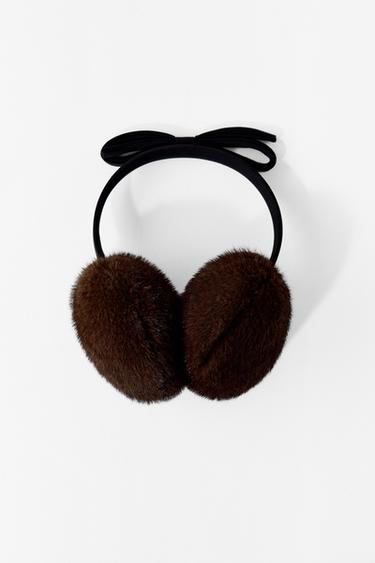 Zara 人造皮草蝴蝶結髮箍式耳罩 - 棕色