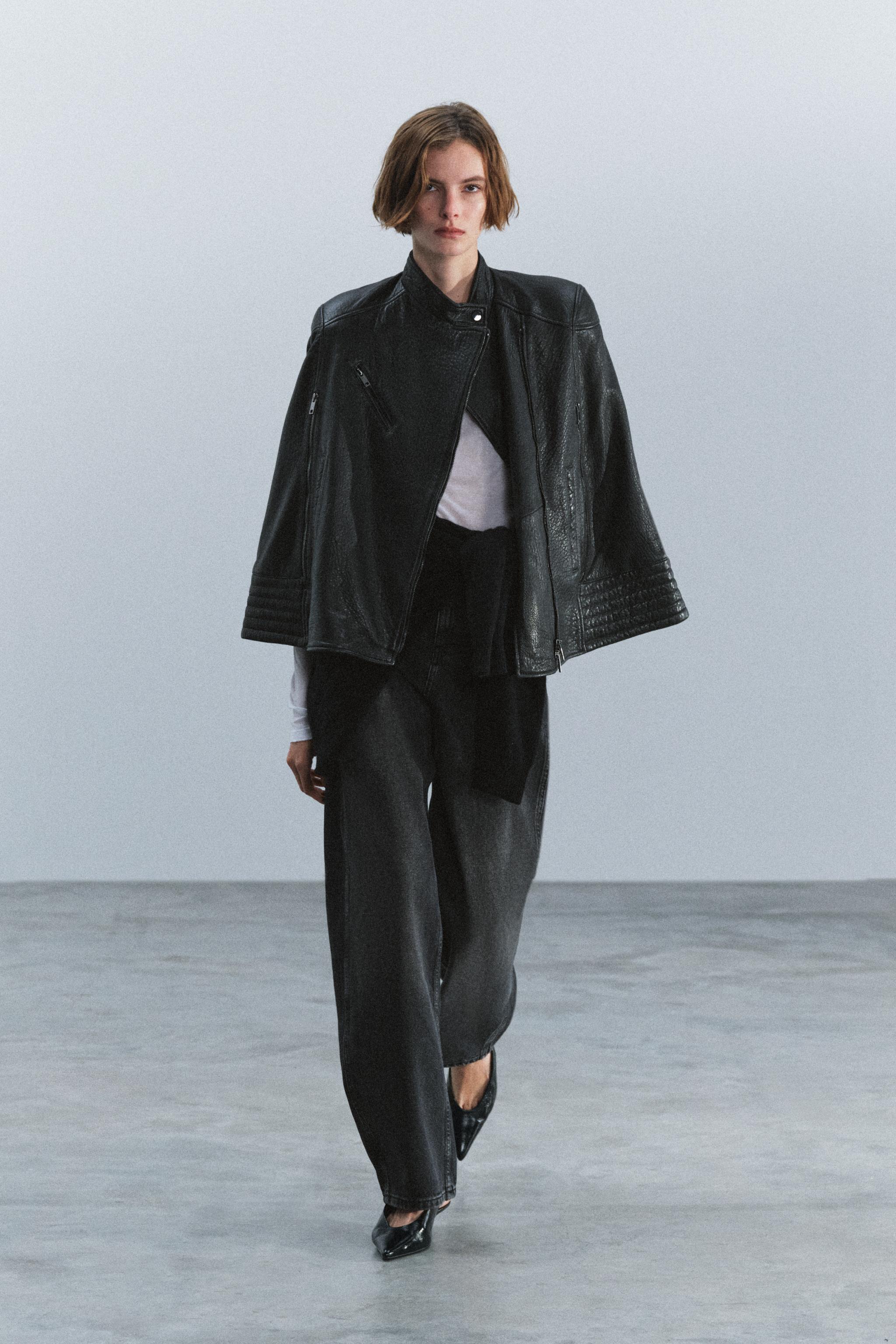 未使用タグ付き✨ZARA ZW COLLECTION ケープ ジャケット ZW COLLECTION 100% レザーライダースケープ - ブラック | ZARA Japan