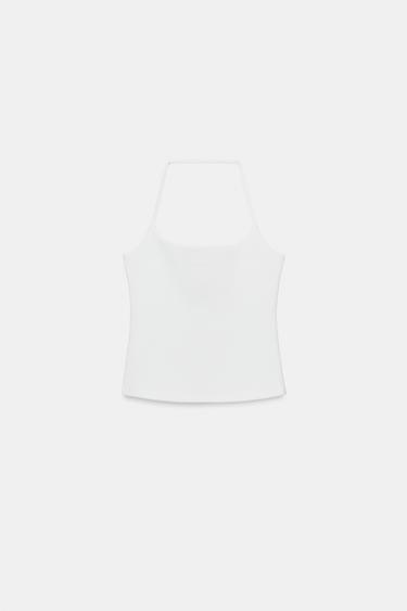 STRETCH KNIT HALTER TOP - White by Zara