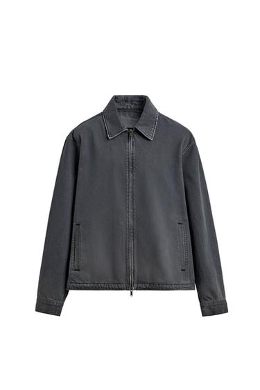 Zara REGULAR FIT ZIP DENIM JACKET - Dark indigo