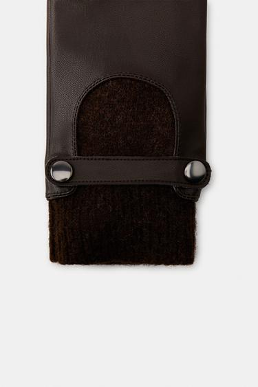 FAUX LEATHER AND WOOL BLEND GLOVES - Brown by Zara - Image 4