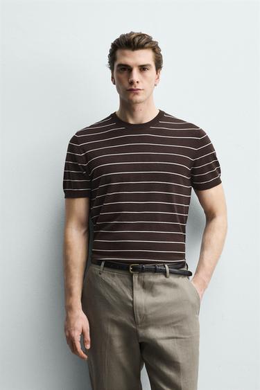 T-SHIRT EN MAILLE COUPE REGULAR - rayures de Zara - Image 1
