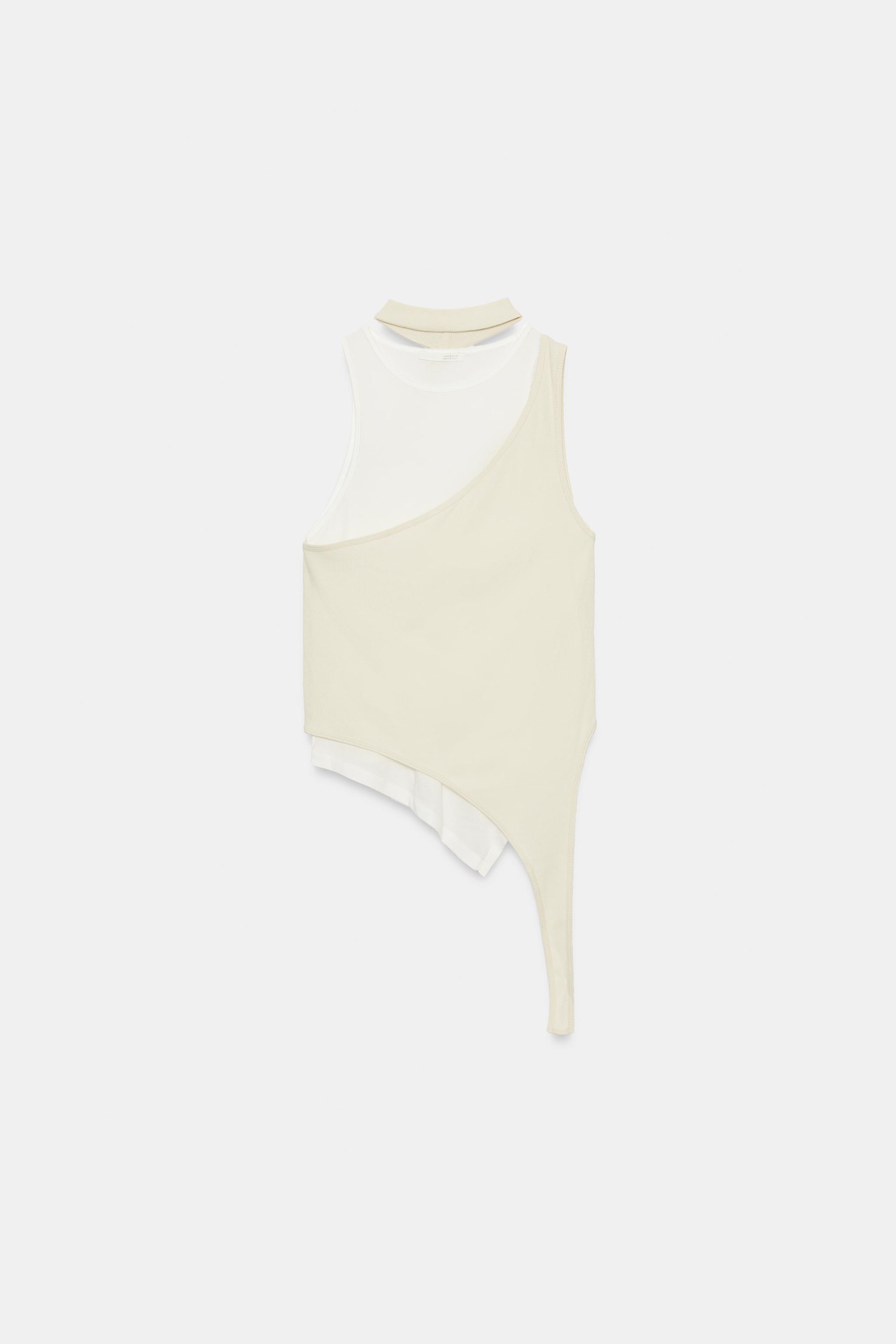 Женские футболки Zara DOUBLE EFFECT CHOKER T-SHIRT — фото 3