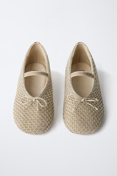 CROCHET BALLET FLATS - Gold by Zara - Image 3