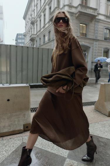 COMBINED SATIN DRESS - Brown by Zara