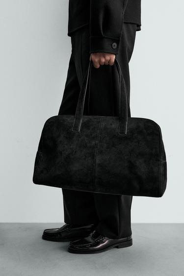 Zara LEATHER TRAVEL BAG M - Black - Image 0