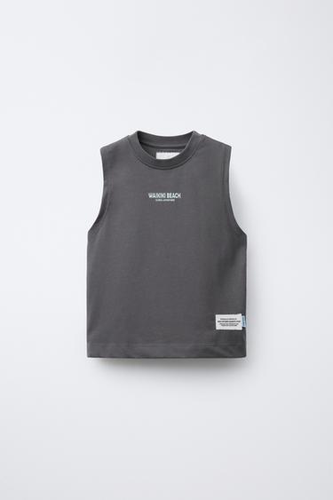 ENSEMBLE T-SHIRT SANS MANCHES ET BERMUDA À INSCRIPTION - Gris anthracite de Zara - Image 1