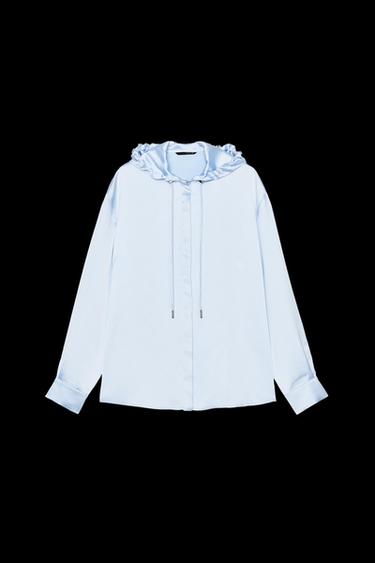 SATIN HOODED BLOUSE - Sky blue by Zara - Image 0