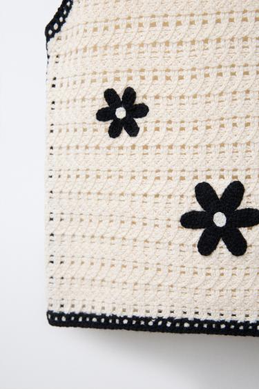FLORAL CROCHET KNIT TOP - Ecru by Zara - Image 3