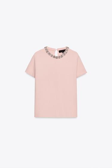 JEWEL KNIT TOP - Pastel pink by Zara
