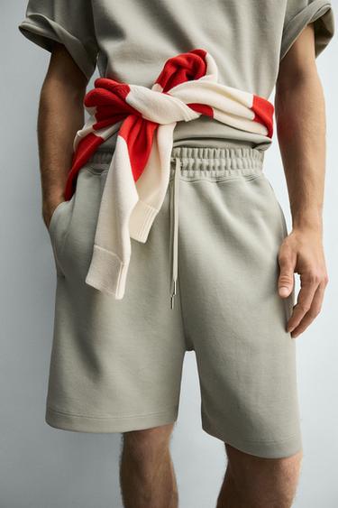 RELAXED FIT INTERLOCK JOGGER BERMUDA SHORTS - washed green by Zara - Image 4