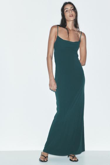 VESTIDO COMPRIDO COM ALÇAS DRAPEADO - Verde da Zara - Imagem 0